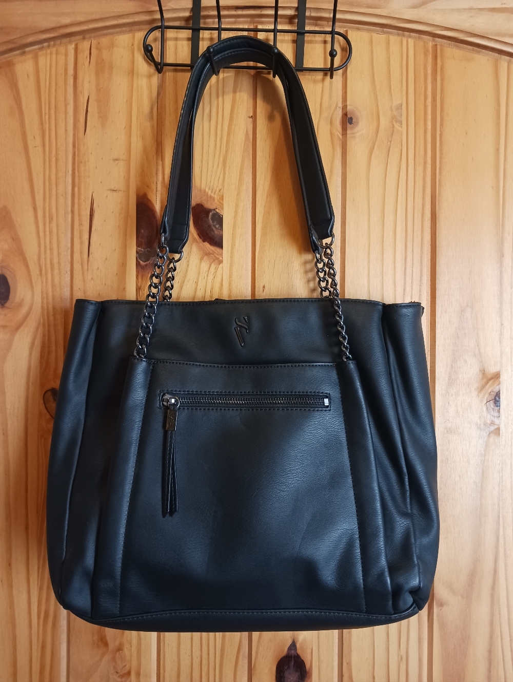 Simply Vera, Vegan Leather Women's Shoulder Tote with Chain-Strap Accent